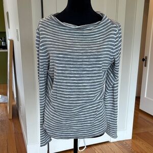 Eileen Fisher Gray Striped Long Sleeve organic Linen/Cotton sweater